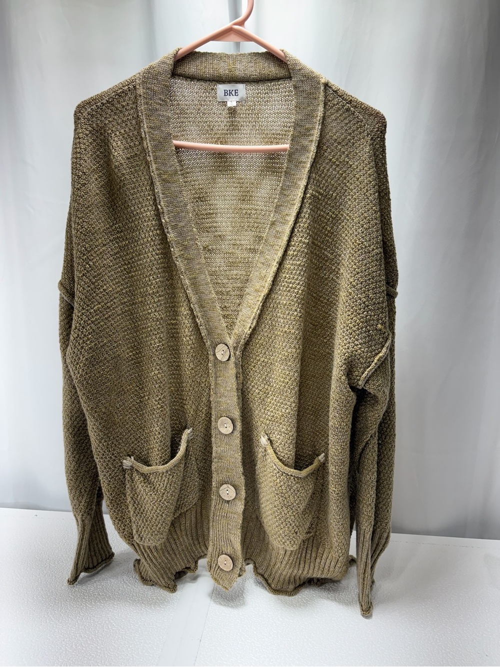 BKE Olive Green Button-Up Knit Cardigan 4402